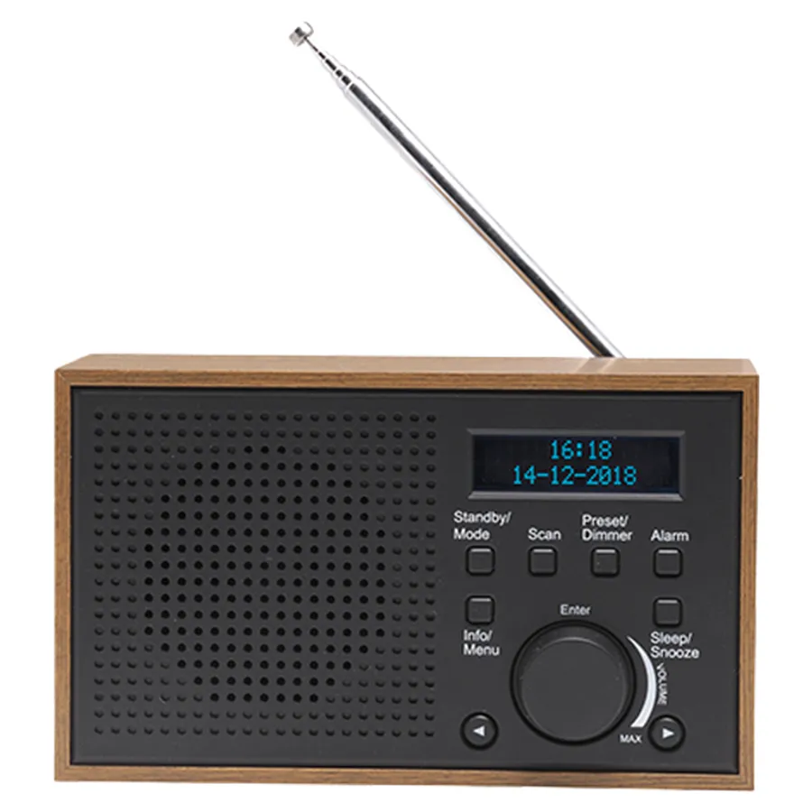 Radio DAB+/FM Klocka Alarm DAB-46DGR Trä/Grafitgrå