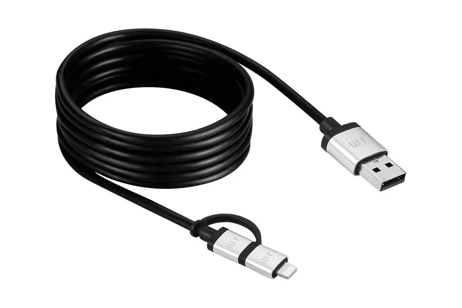 Just Mobile AluCable Duo USB-A - Micro-USB/Lightning - cable, 1.5m, Aluminium, Black