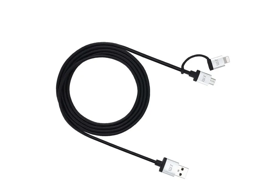 Just Mobile AluCable Duo USB-A - Micro-USB/Lightning - cable, 1.5m, Aluminium, Black