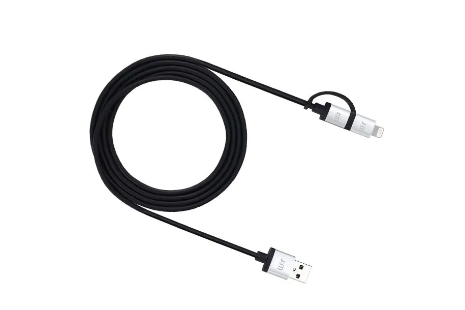 Just Mobile AluCable Duo USB-A - Micro-USB/Lightning - cable, 1.5m, Aluminium, Black