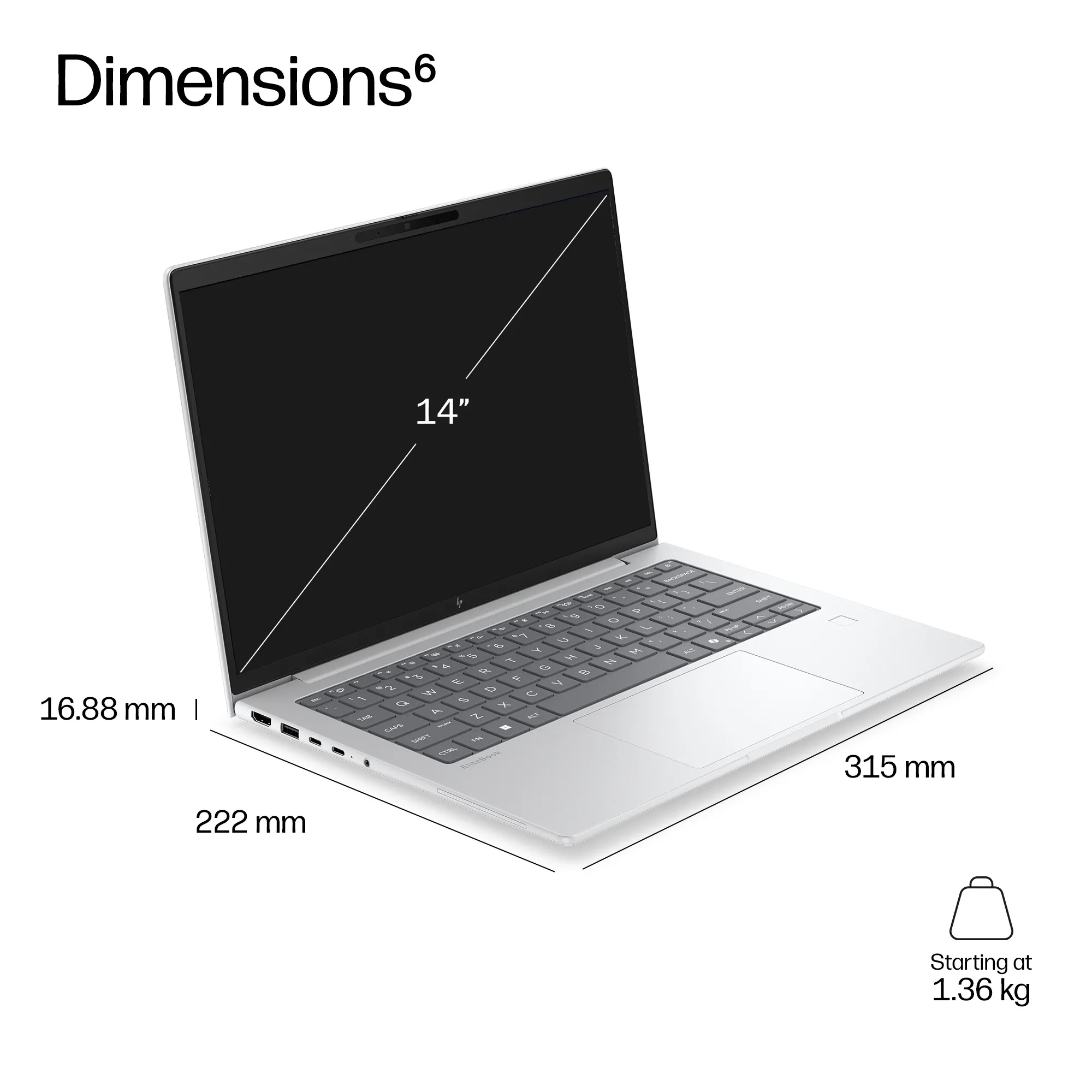 HP EliteBook 6 G2q 14" Snapdragon X2 Plus X2P-64-100, 16 GB, 512 GB, Adreno GPU, Win 11 Pro - b&auml;rbar dator, silver
