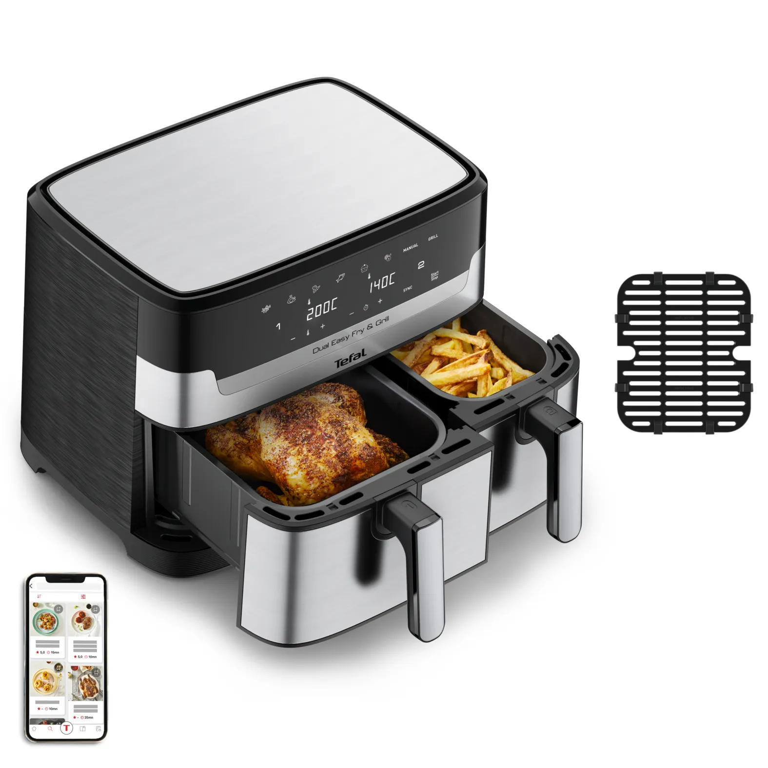 Tefal Dual Easy Fry & Grill hot air fryer -kiertoilmakypsennin, 5.2+3.1L