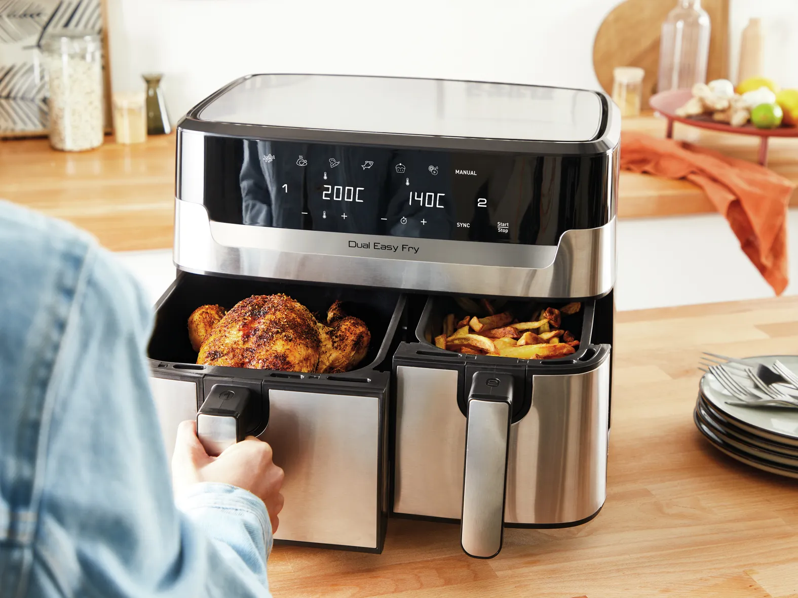 Tefal Dual Easy Fry & Grill hot air fryer -kiertoilmakypsennin, 5.2+3.1L