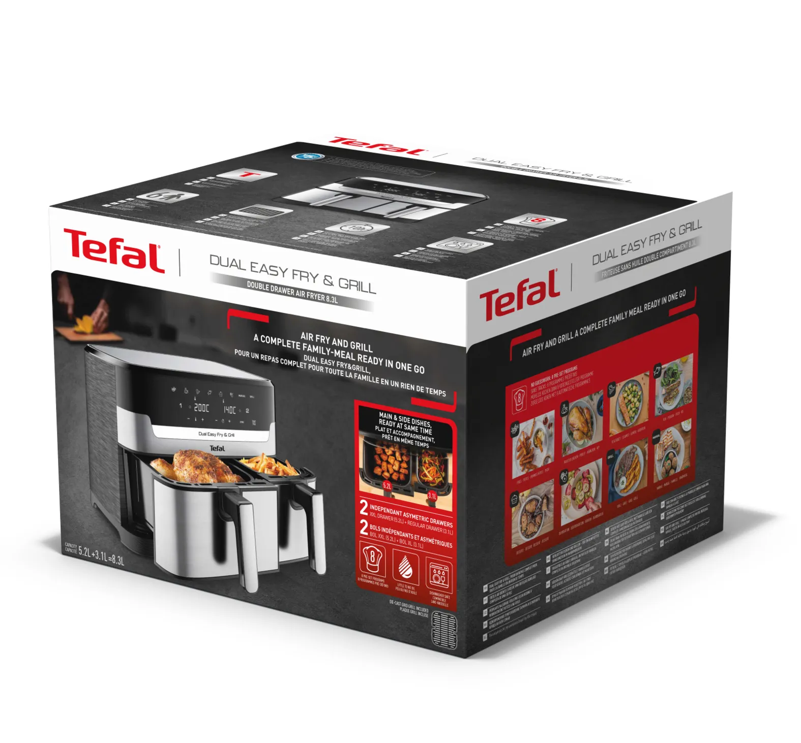Tefal Dual Easy Fry & Grill hot air fryer -kiertoilmakypsennin, 5.2+3.1L
