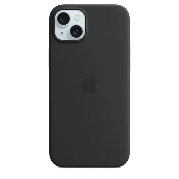 Apple iPhone 15 Plus, MagSafe -silikonikuori, Musta