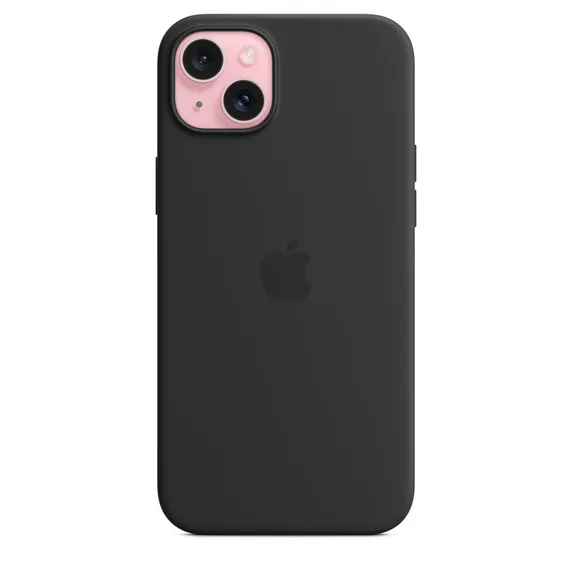 Apple iPhone 15 Plus, MagSafe -silikonikuori, Musta