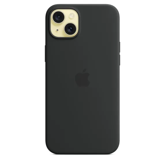 Apple iPhone 15 Plus, MagSafe -silikonikuori, Musta