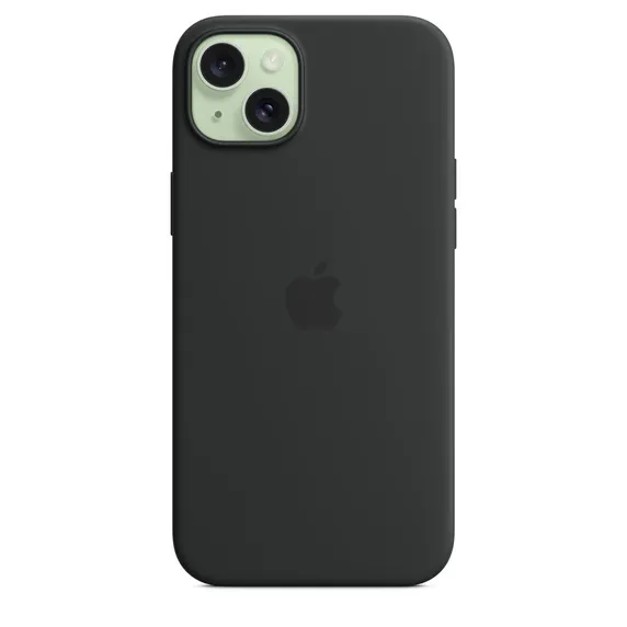 Apple iPhone 15 Plus, MagSafe -silikonikuori, Musta
