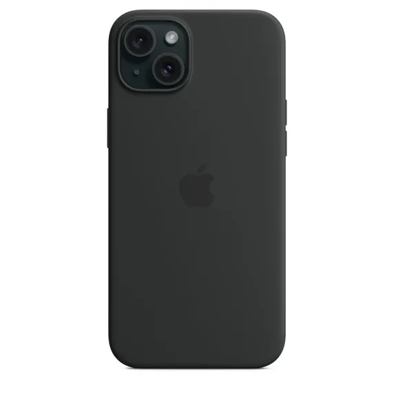 Apple iPhone 15 Plus, MagSafe -silikonikuori, Musta