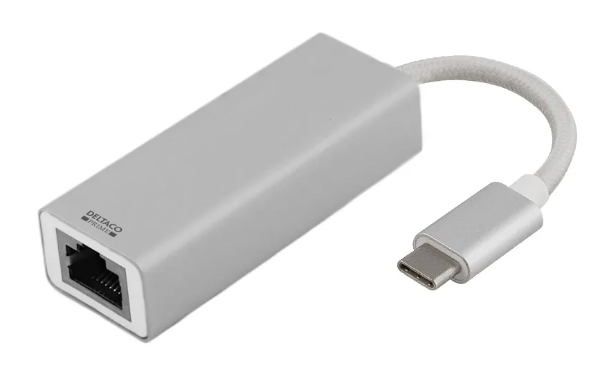 DELTACO PRIME USBC-1077 - USB-C - Gigabit Ethernet -verkkosovitin, Hopea