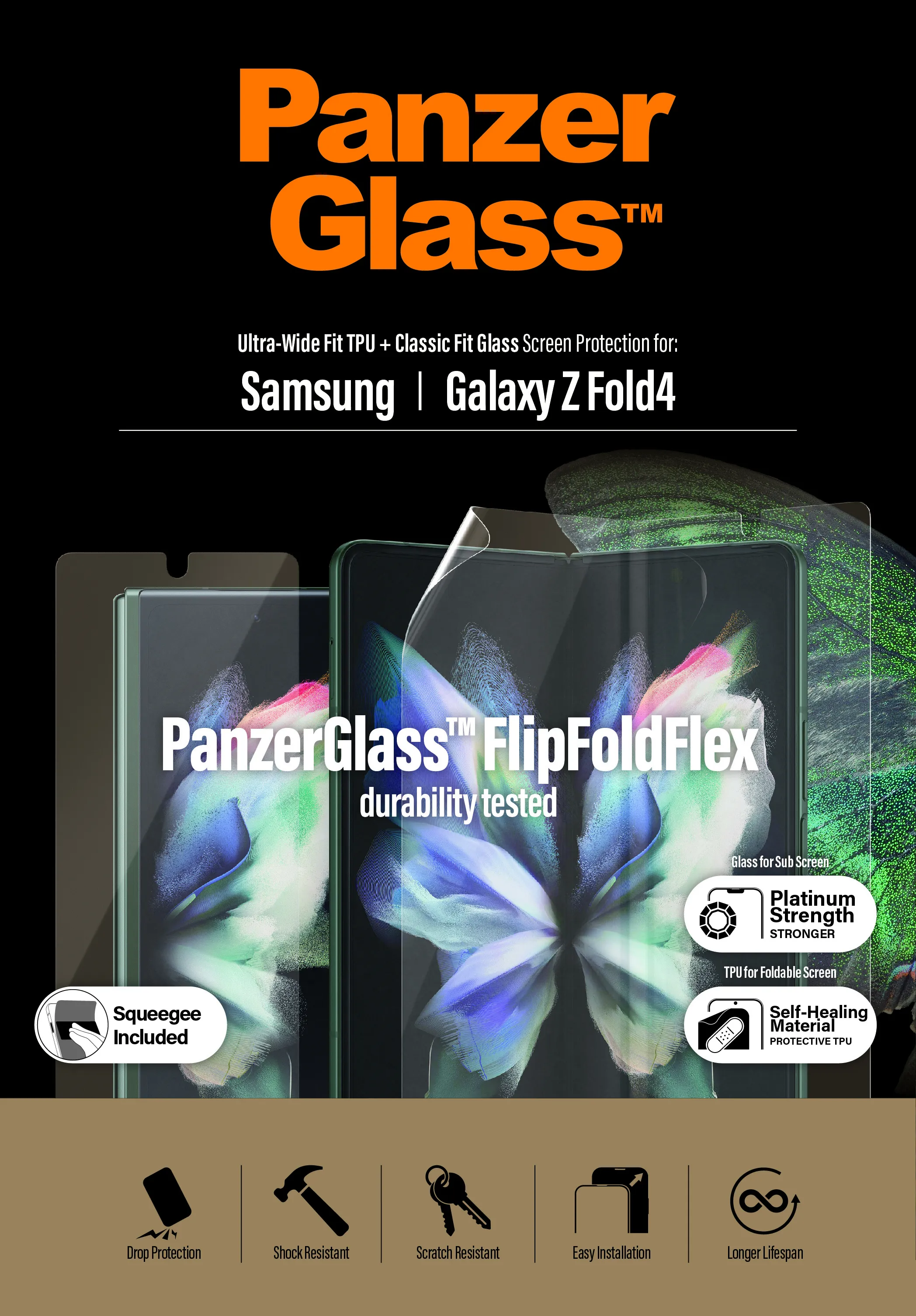 PanzerGlass Ultra Wide + Classic Fit, Galaxy Z Fold4 - Protective Film + Glass