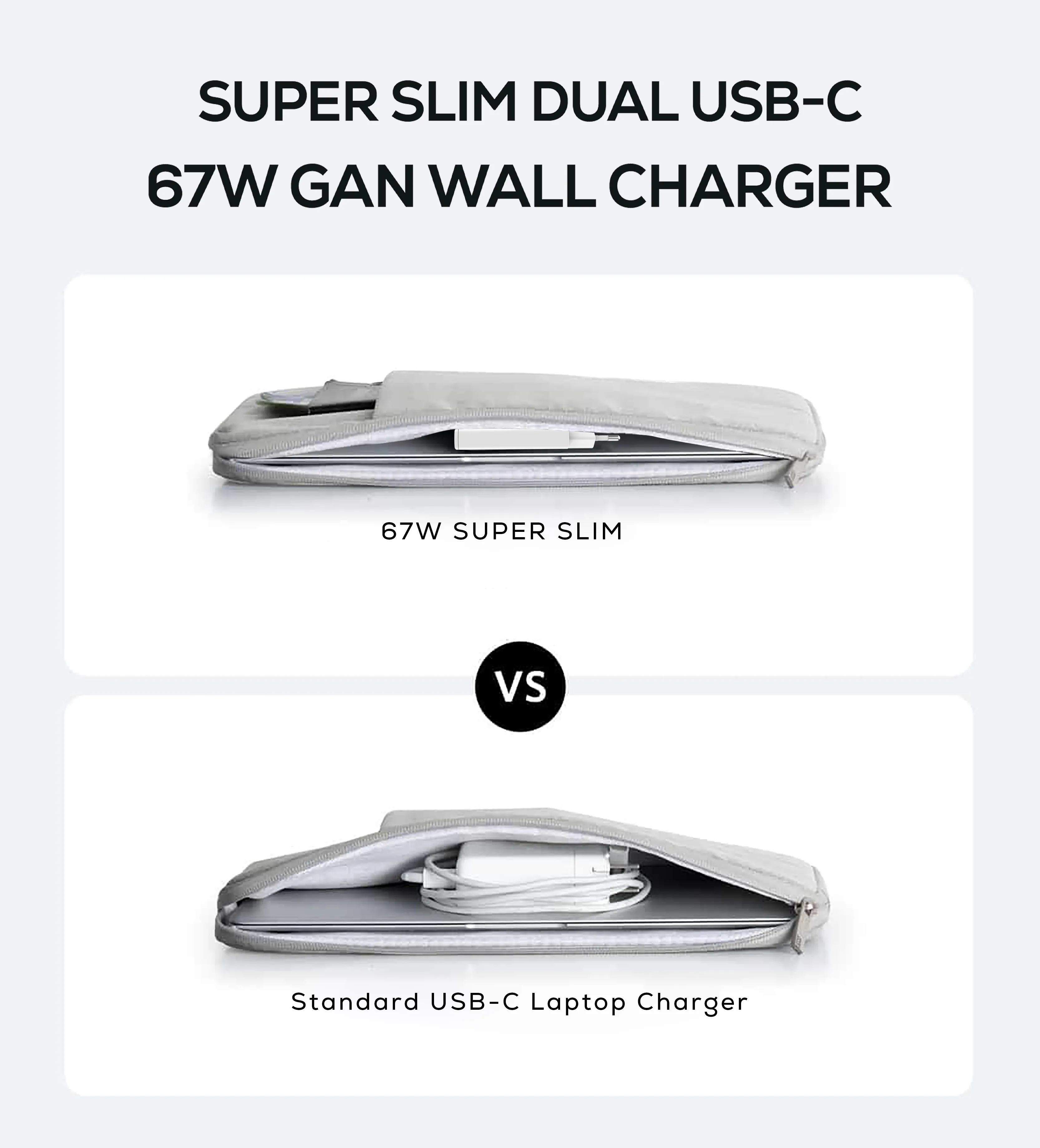 DELTACO USBC-AC201 - Sein&auml;laturi 2x USB-C 67W, valkoinen