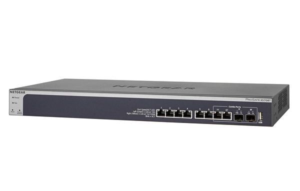 NETGEAR ProSafe Plus XS708Ev2 - Kytkin - Hallinnoitu - 8 x 10 Gigabit Ethernet + 1 x combo SFP+ - ty&ouml;p&ouml;yt&auml;, r&auml;kkiin asennettava - AC 100/230 V