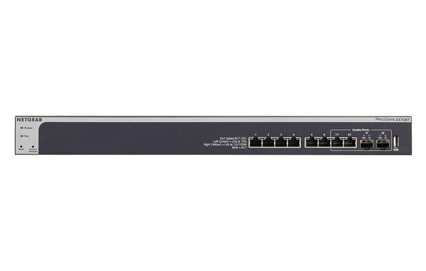 NETGEAR ProSafe Plus XS708Ev2 - Kytkin - Hallinnoitu - 8 x 10 Gigabit Ethernet + 1 x combo SFP+ - ty&ouml;p&ouml;yt&auml;, r&auml;kkiin asennettava - AC 100/230 V