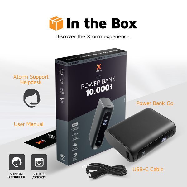 XTORM Go-series 10000mAh 15W USB-C &amp; USB-A - power bank, black