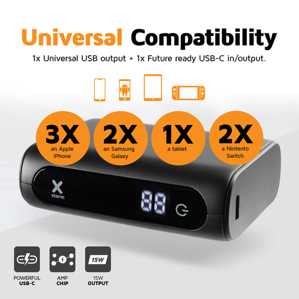 XTORM Go-series 10000mAh 15W USB-C &amp; USB-A - power bank, black