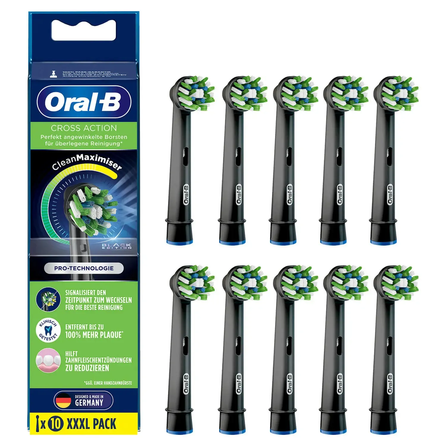 Braun Oral-B CrossAction CleanMaximiser Black Edition - borsthuvud, 10-pack, svart
