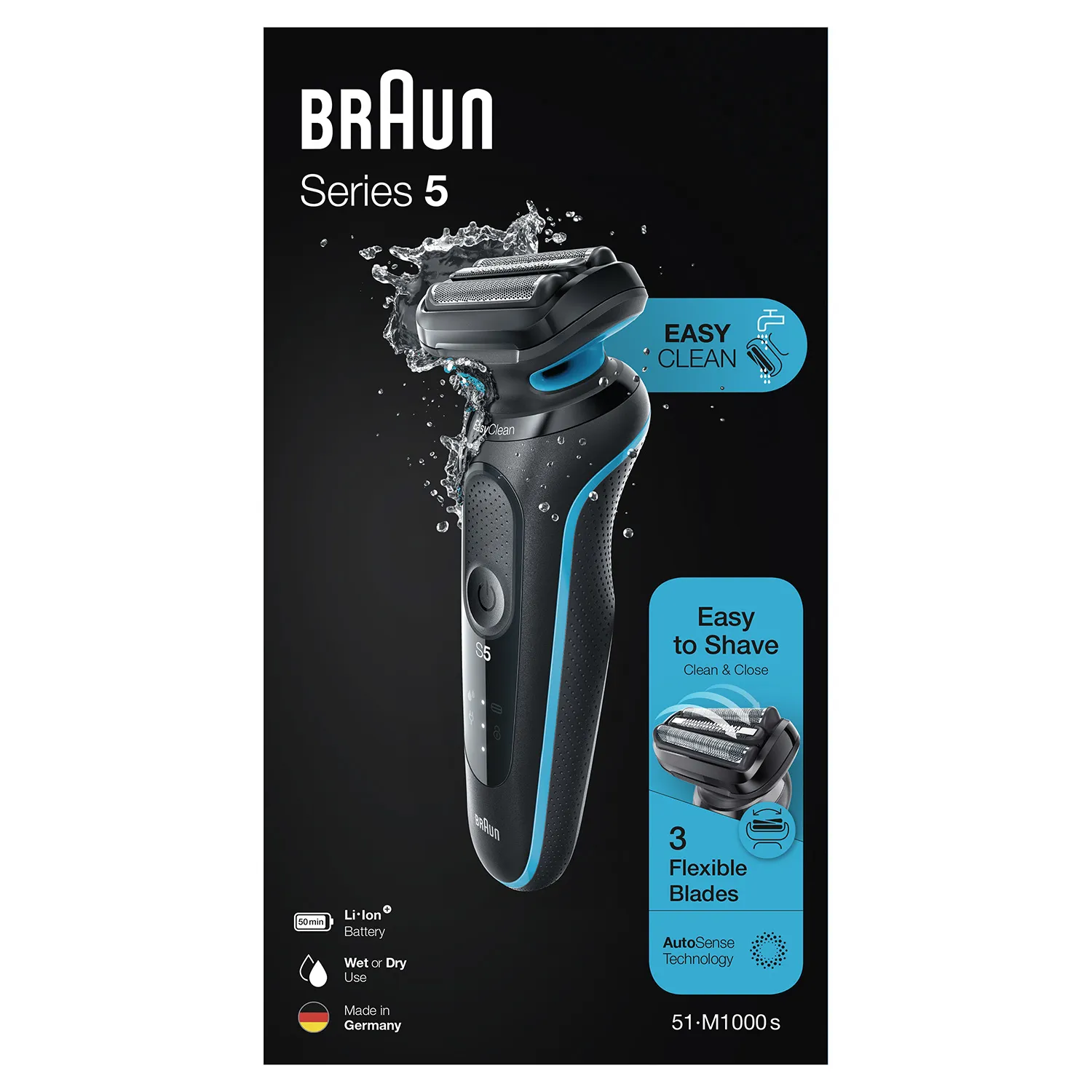 Braun Series 5 51-M1000s - elektrisk rakapparat, svart, bl&aring;