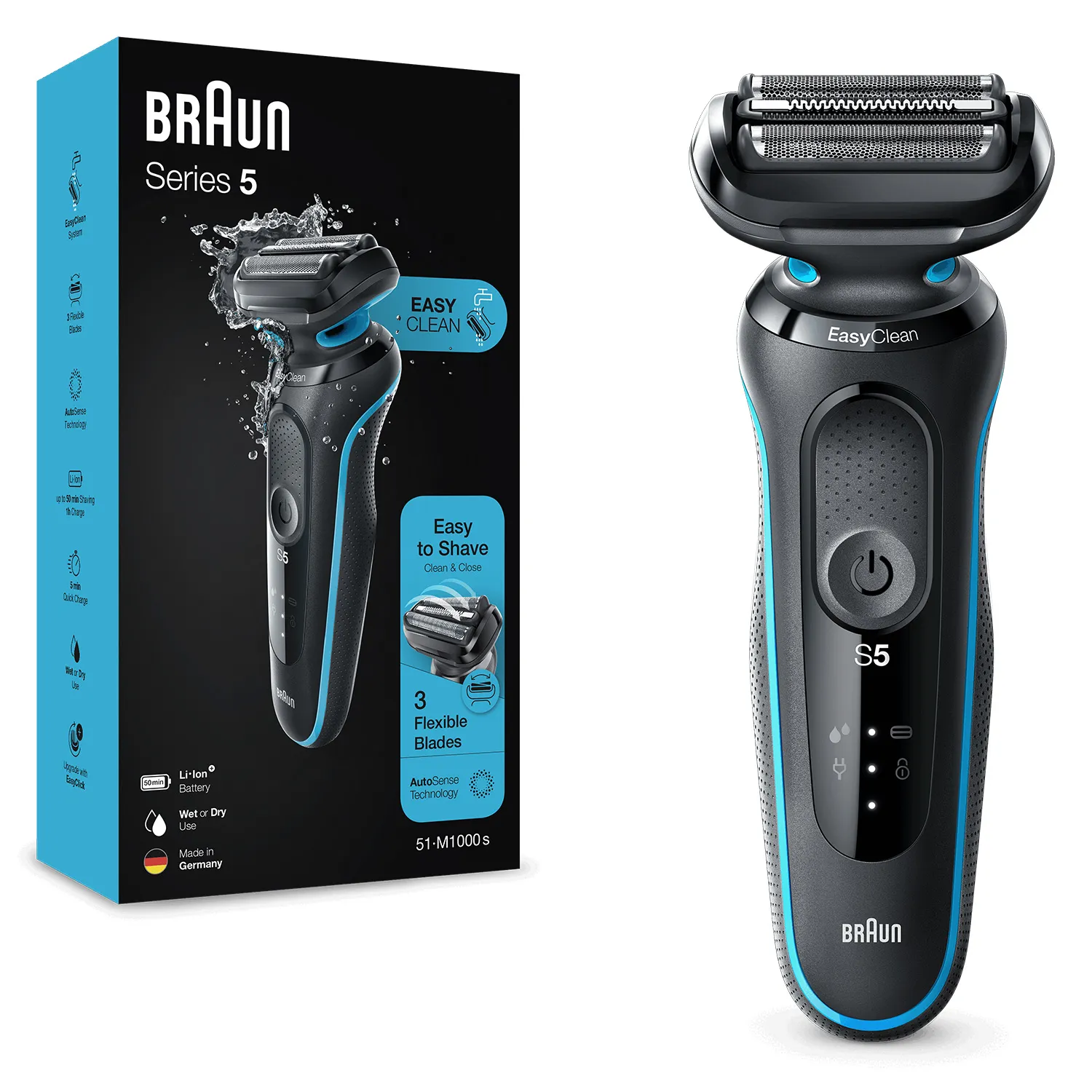 Braun Series 5 51-M1000s - elektrisk rakapparat, svart, bl&aring;