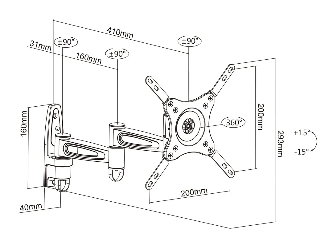 Multibrackets M VESA Flexarm 360 III - Wall mount tuotteelle nestekideTV - musta -n&auml;yt&ouml;n koko: 15"-40"