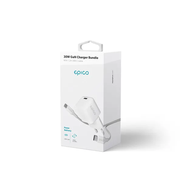 Epico 30W GaN Charger Bundle with 1.2m USB-C cable - white