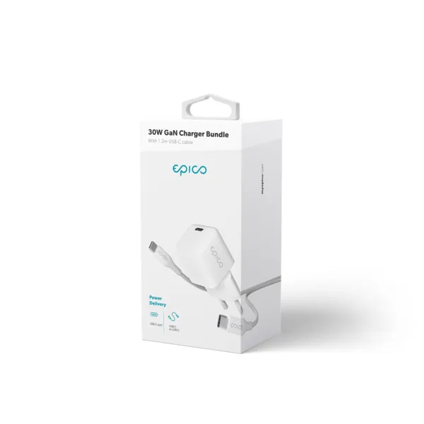 Epico 30W GaN Charger Bundle with 1.2m USB-C cable - white