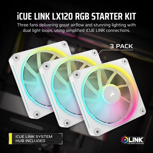 Corsair iCUE Link LX120 RGB, 120mm PWM - case fan, white, 3pcs