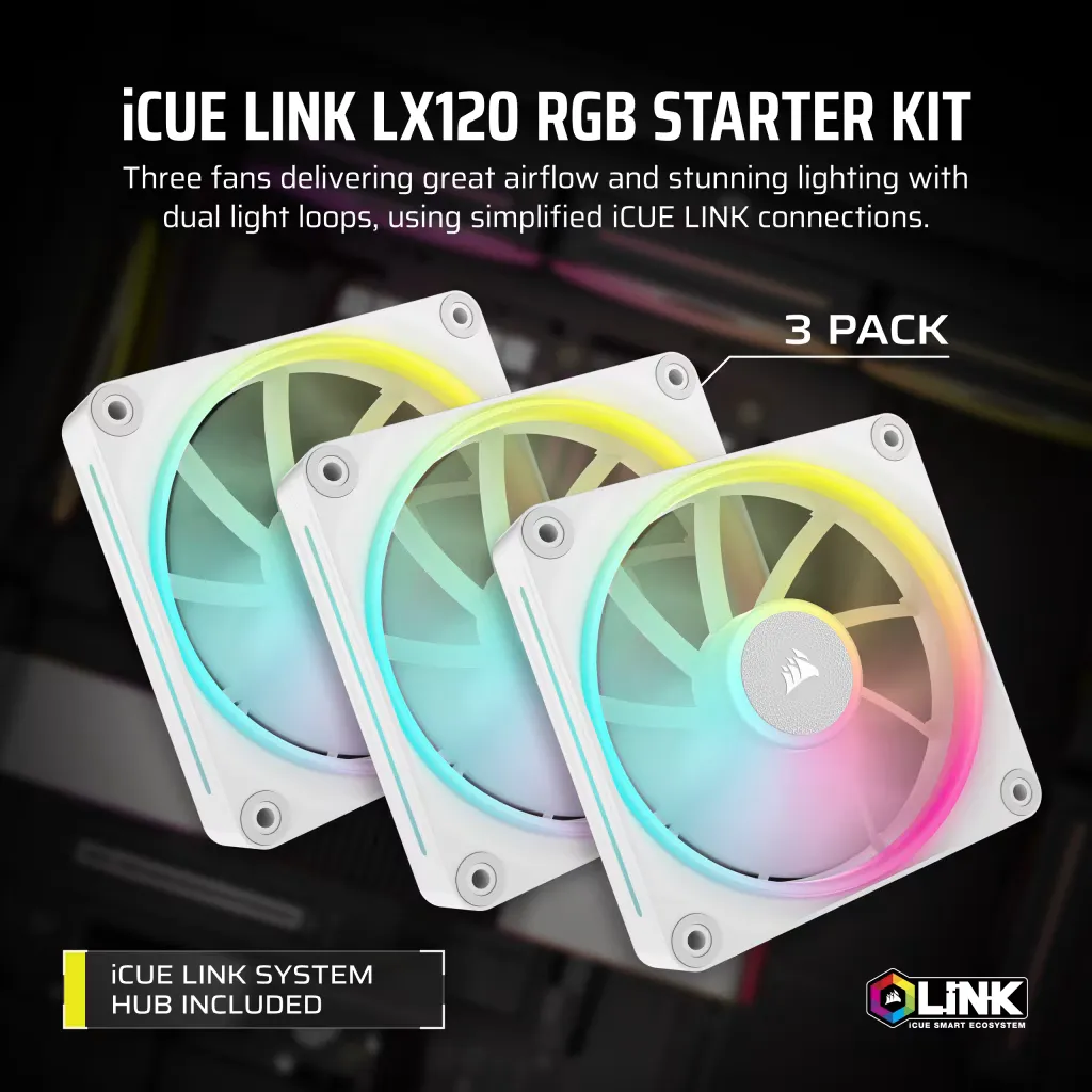 Corsair iCUE Link LX120 RGB, 120mm PWM - case fan, white, 3pcs
