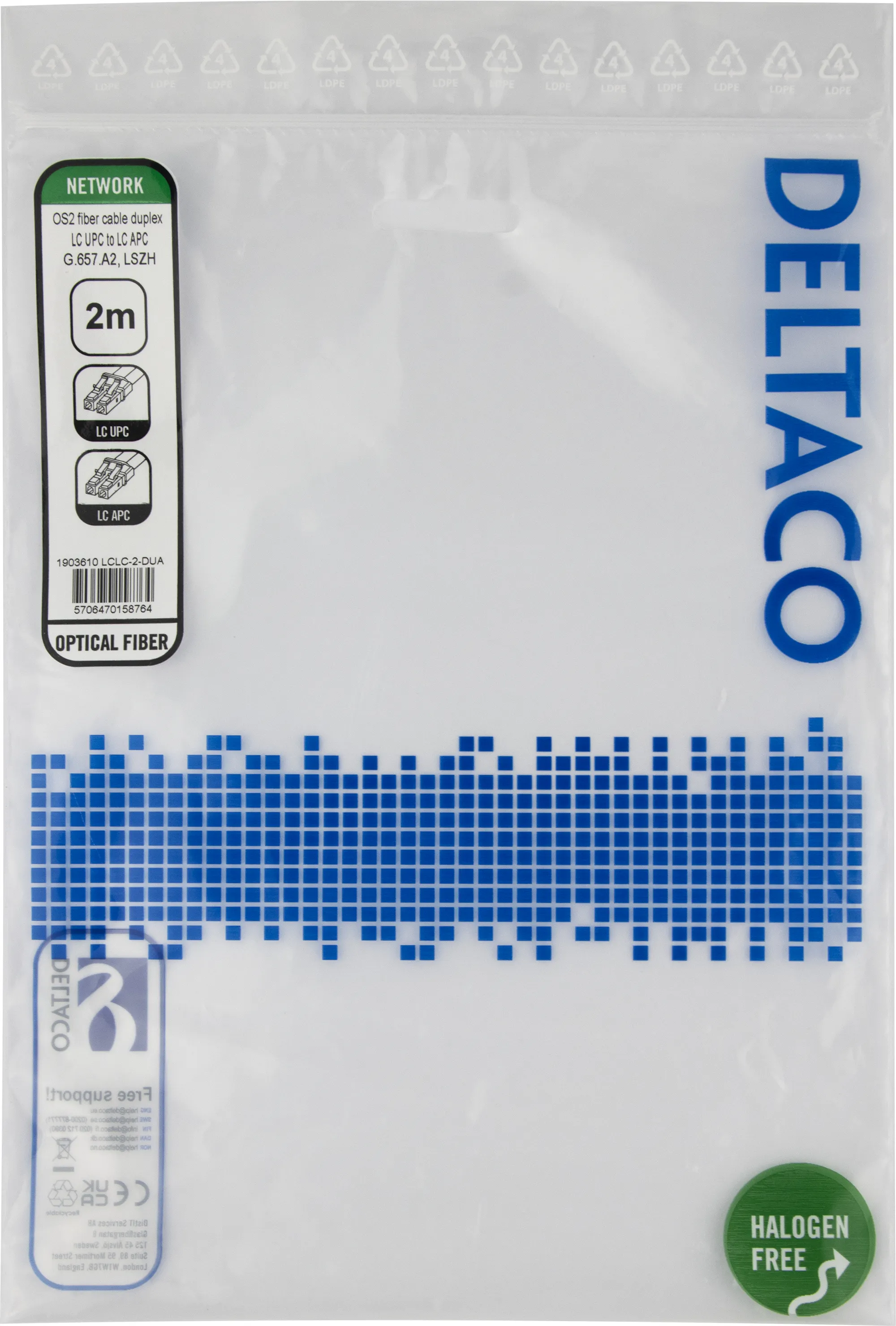 Deltaco OS2 LSZH LC-LC 2m fiberkabel, gul