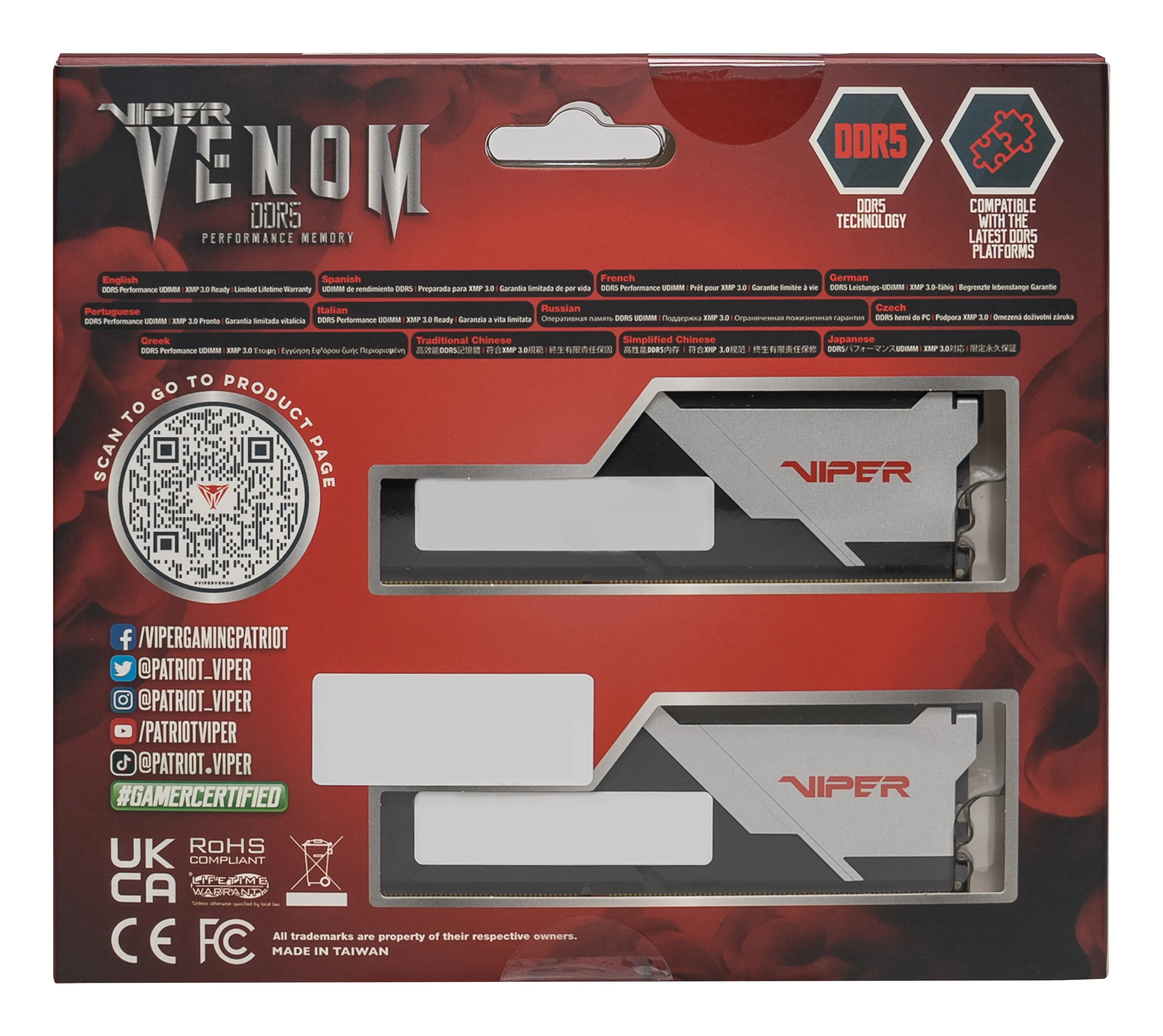 Patriot Viper Venom 16GB (2 x 8GB) DDR5 6000 MHz, CL36 Memory (XMP/EXPO)