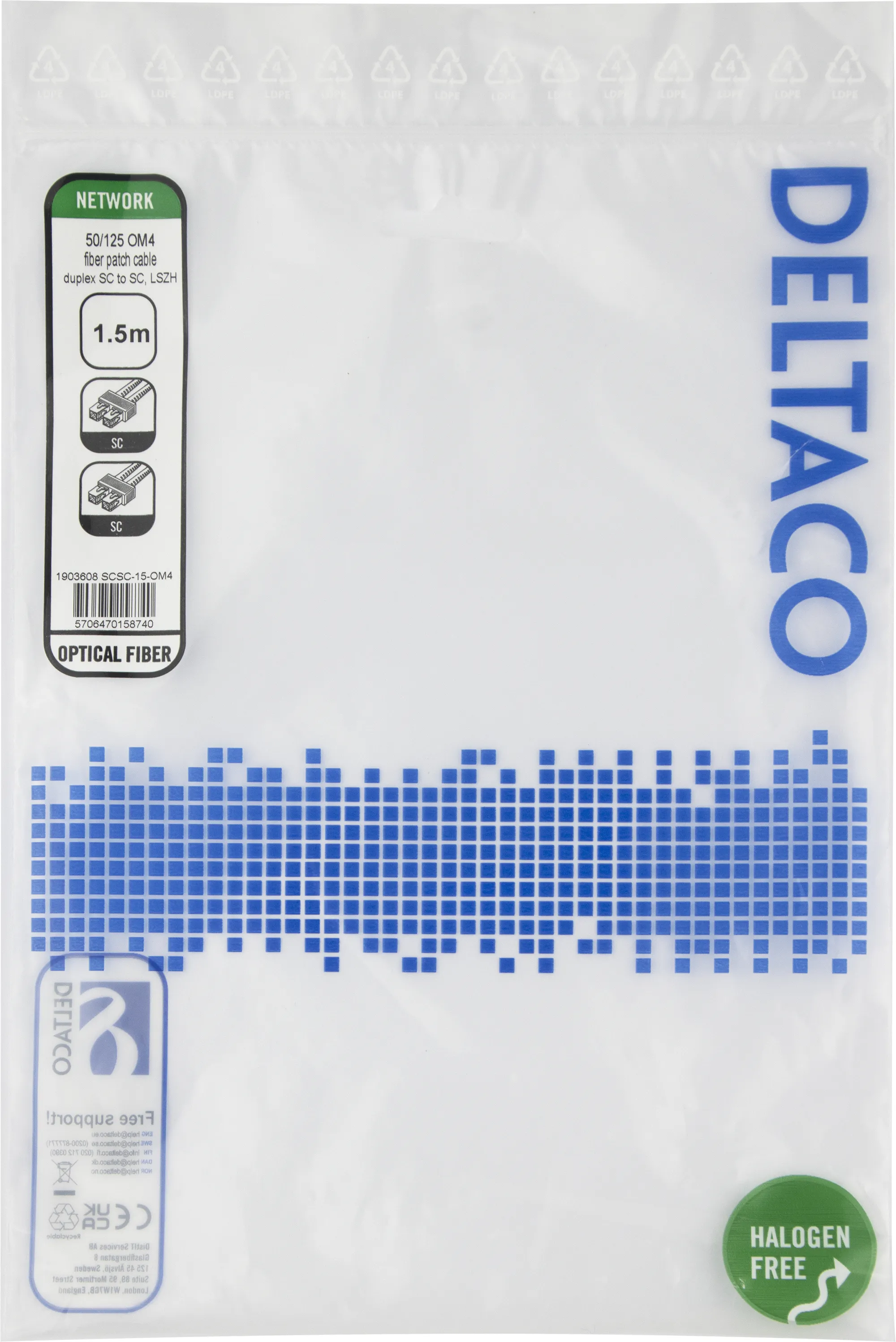 Deltaco OM4 LSZH SC-SC 1.5m Fiber Optic Cable, Pink