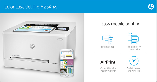 HP LaserJet Pro M254nw LAN/Wi-Fi, A4 -v&auml;rilasertulostin