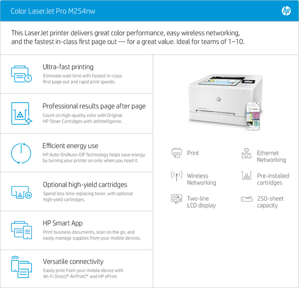 HP LaserJet Pro M254nw LAN/Wi-Fi, A4 - colour laser printer