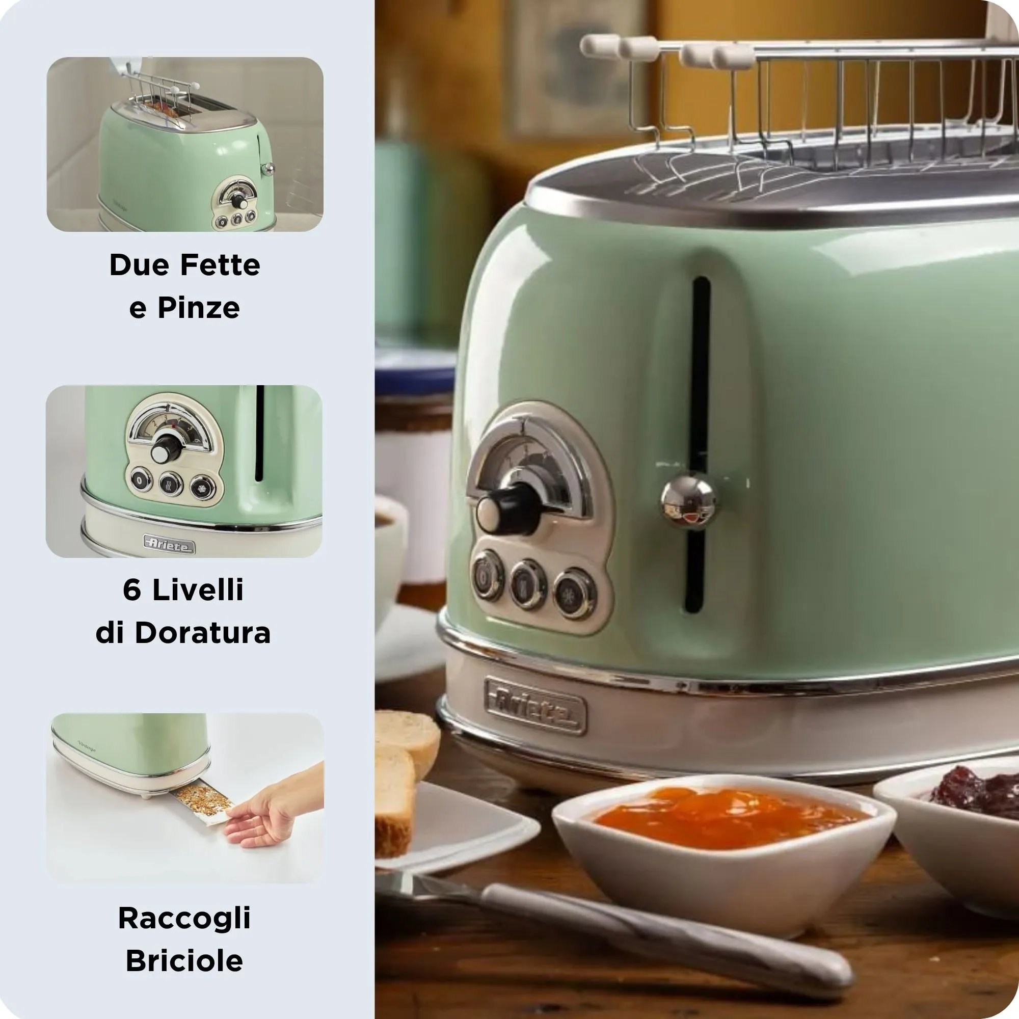 Ariete Vintage toaster, 2 slices, Green