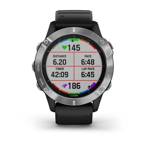 Garmin Fenix 6 Silver -urheilukello, Hopea/Musta