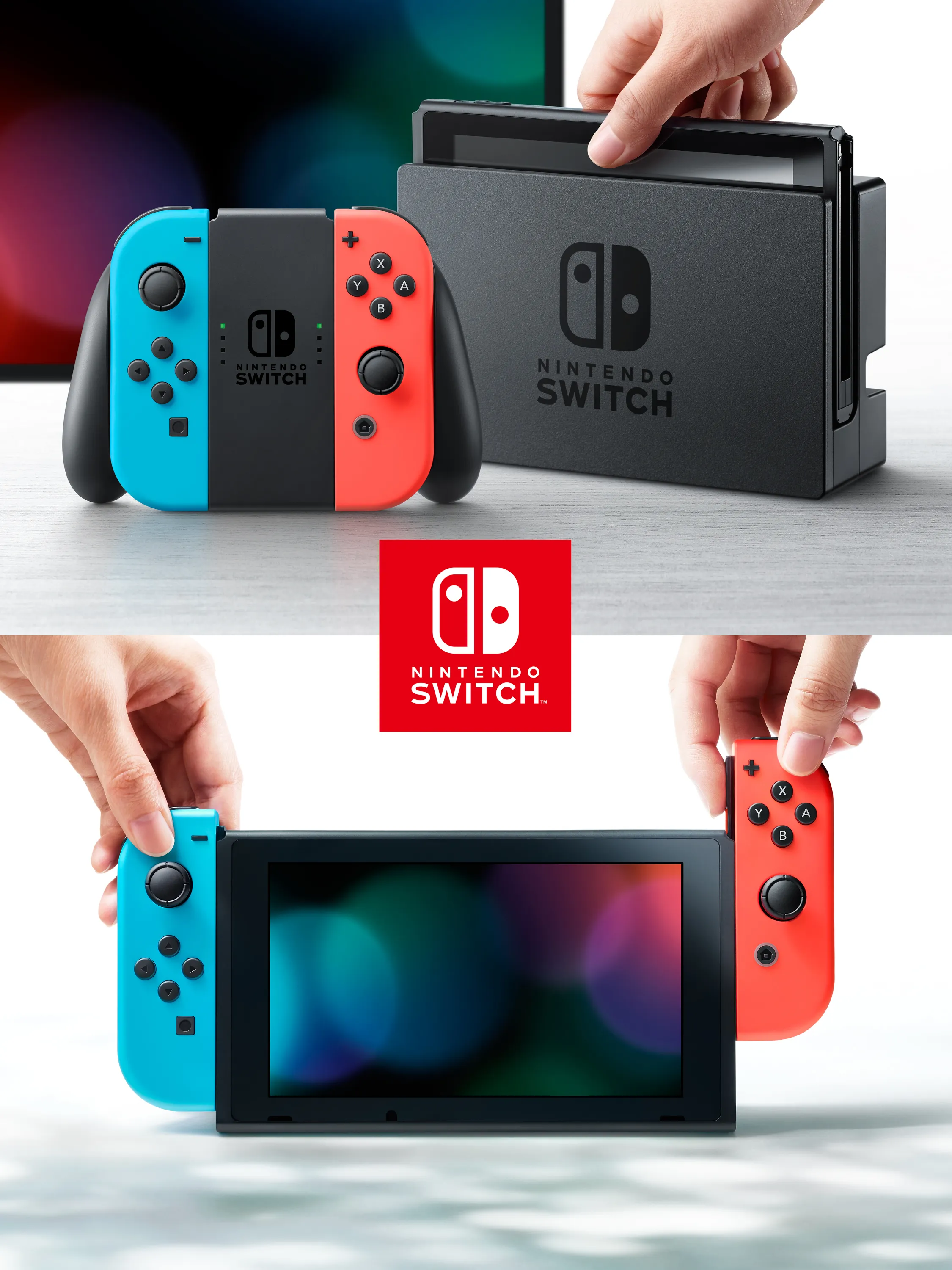 Nintendo Switch - game console, neon red and neon blue