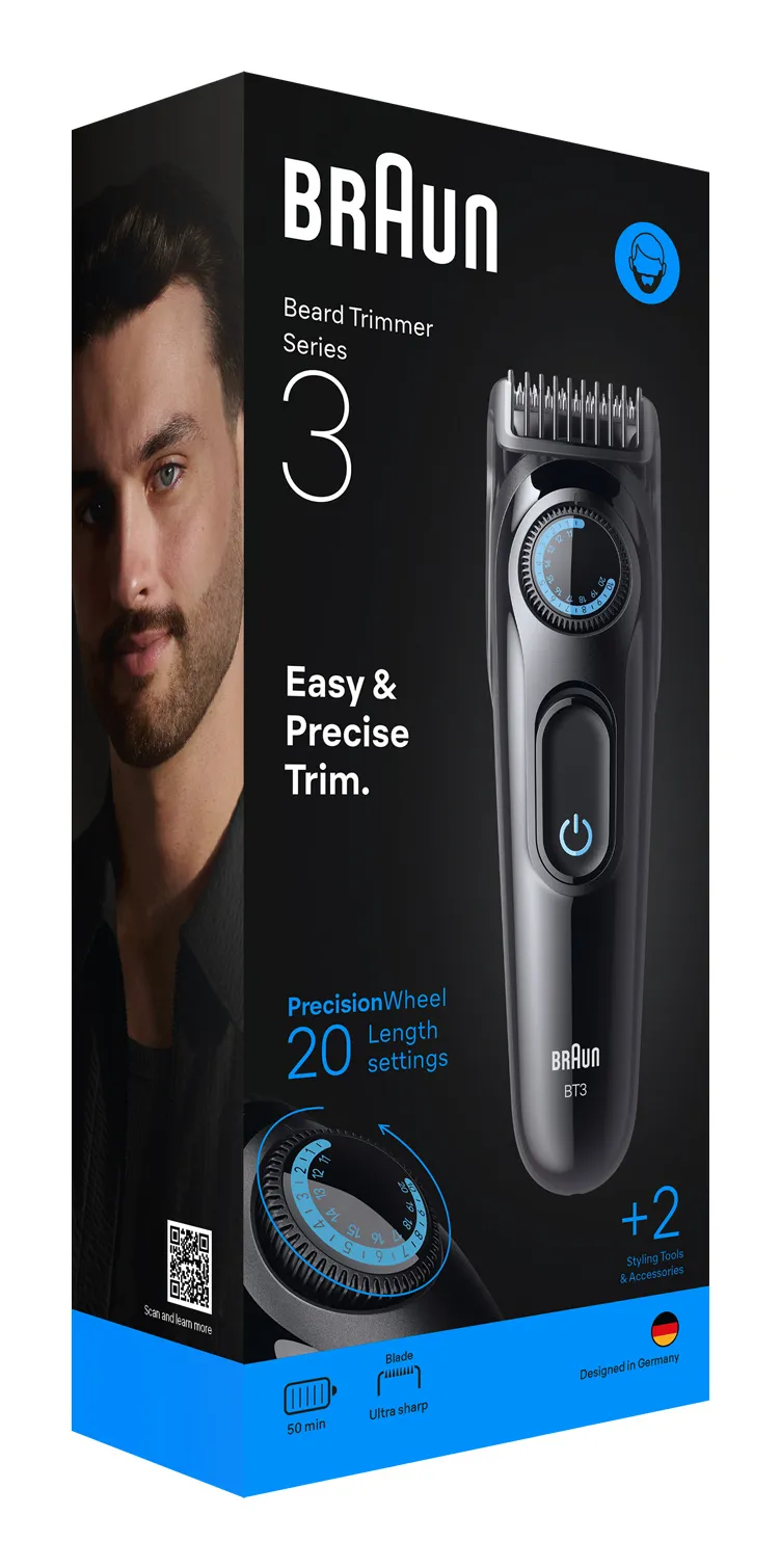 Braun Series 3 BT 3500 Wet &amp; Dry Beard Trimmer, Black &amp; Blue