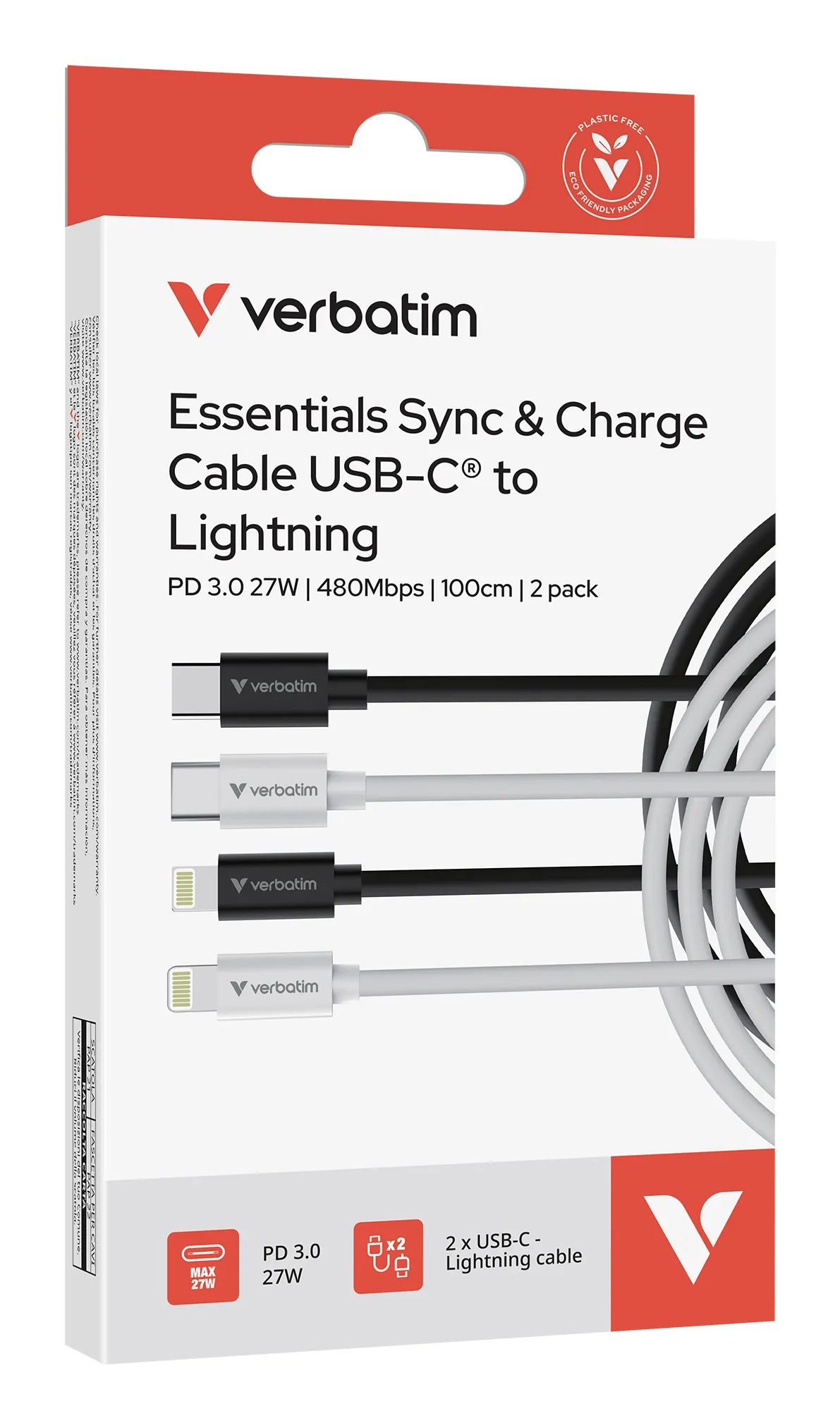 Verbatim Essentials USB-C to Lightning cable, 1 m, Black and White, 2 pcs