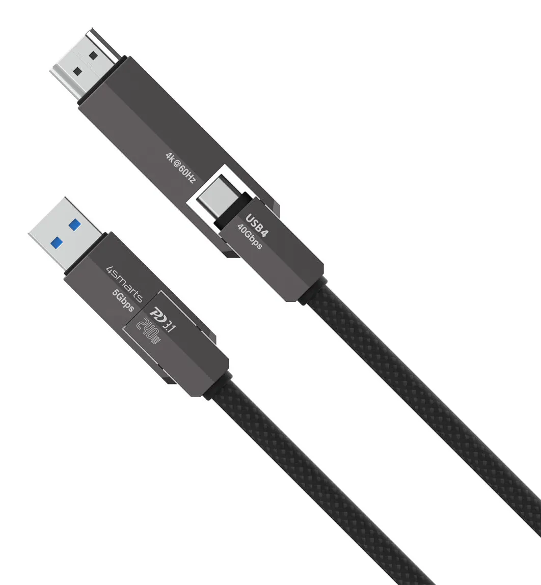 4SMARTS ComboCord USB4 USB-C-kaapeli, jossa 240 W, 1,5 m, musta
