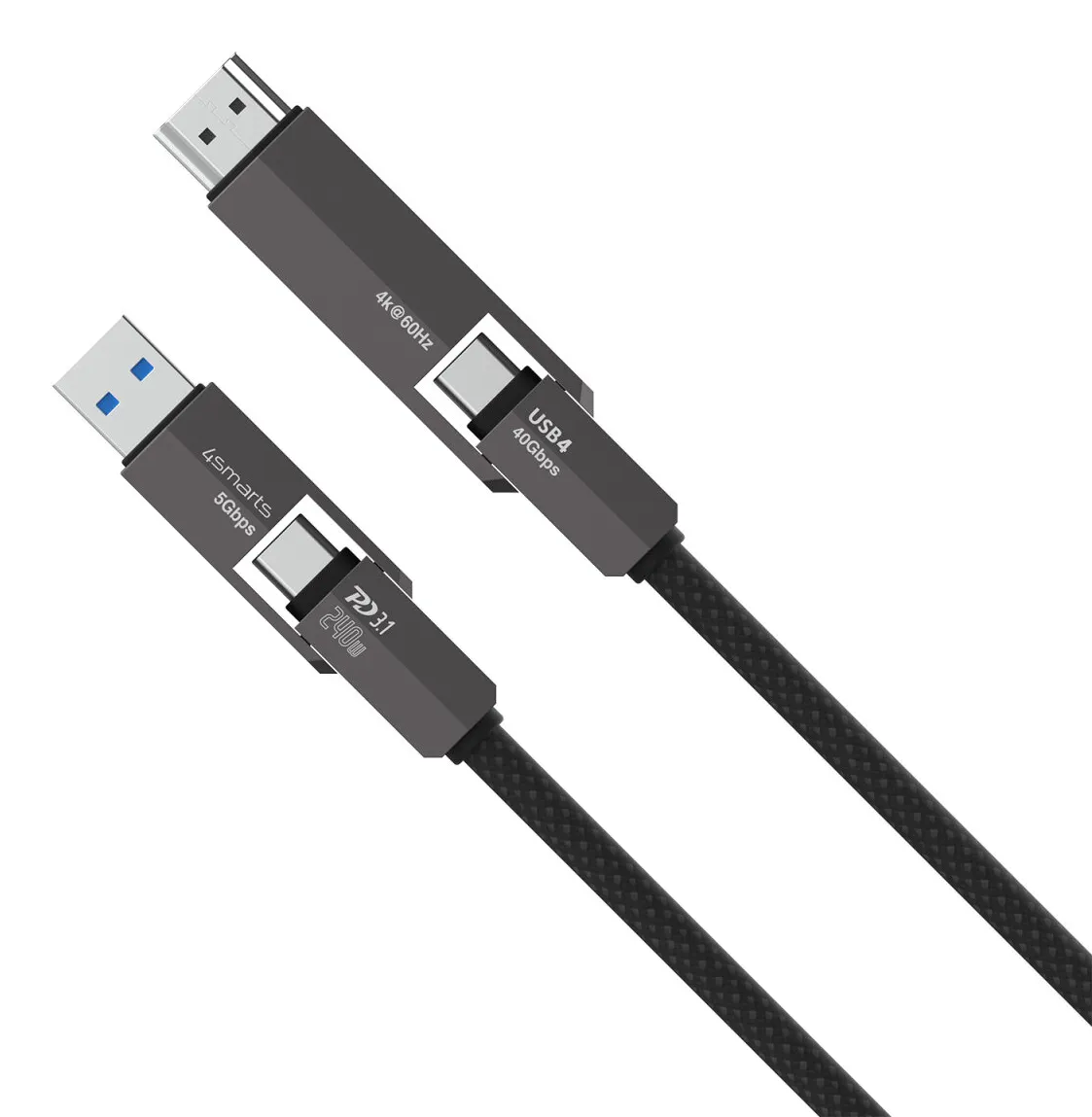 4SMARTS ComboCord USB4 USB-C-kaapeli, jossa 240 W, 1,5 m, musta