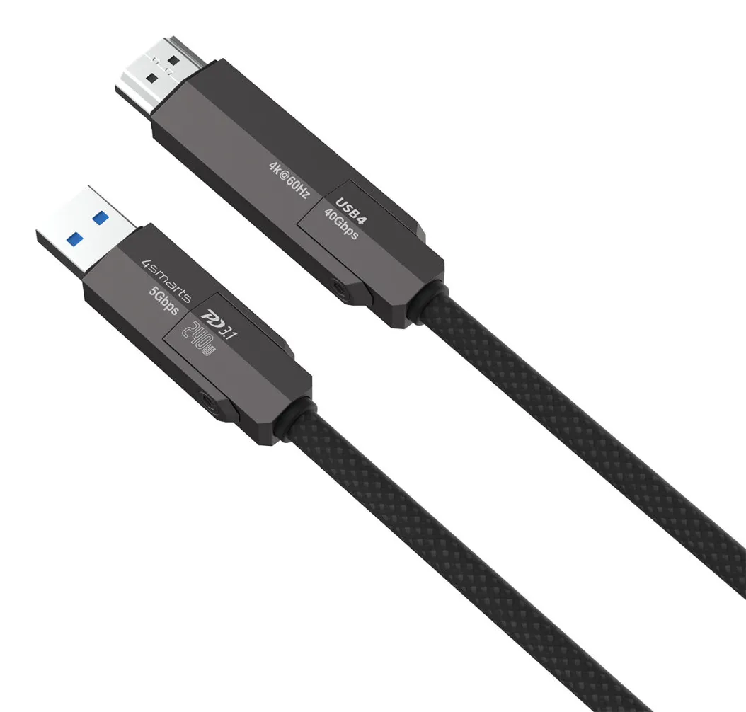4SMARTS ComboCord USB4 USB-C-kaapeli, jossa 240 W, 1,5 m, musta