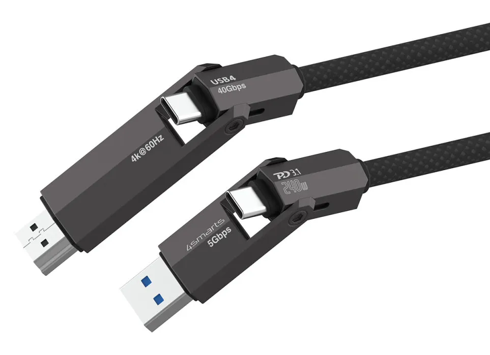 4SMARTS ComboCord USB4 USB-C-kaapeli, jossa 240 W, 1,5 m, musta