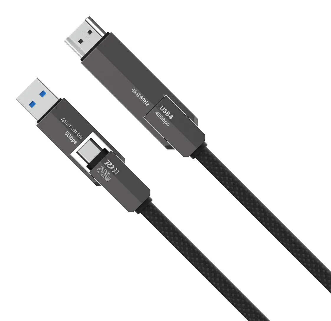 4SMARTS ComboCord USB4 USB-C-kaapeli, jossa 240 W, 1,5 m, musta