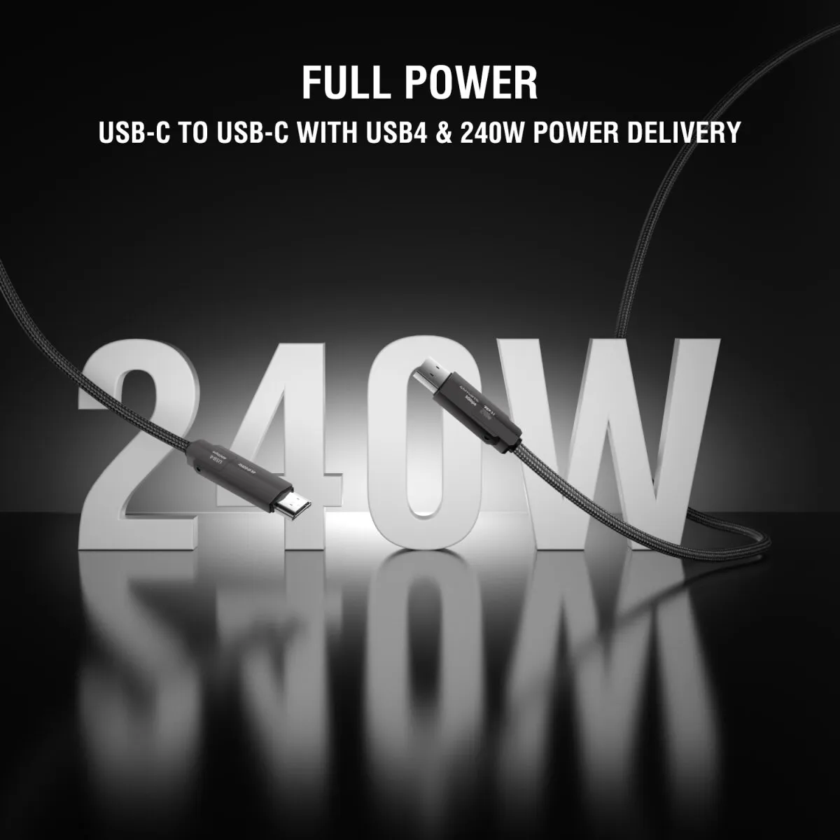 4SMARTS ComboCord USB4 USB-C-kaapeli, jossa 240 W, 1,5 m, musta