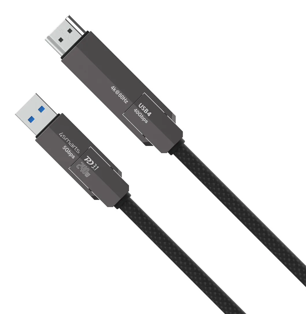 4SMARTS ComboCord USB4 USB-C-kaapeli, jossa 240 W, 1,5 m, musta