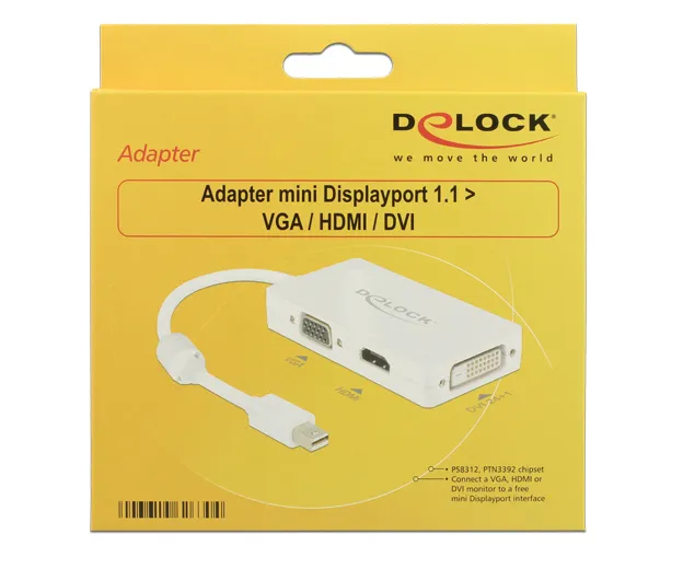 Delock Adapter mini Displayport 1.1 male > VGA / HDMI / DVI female Pas