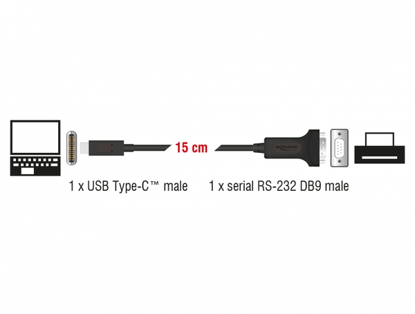 Delock Adapter USB Type-C &gt; 1 x Serial DB9 RS-232