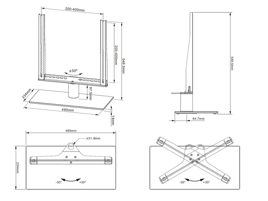 MB VESA Tablestand Turn Black Medium MAX 400x400 32-42inch 30kg (Depending on VESA holes)