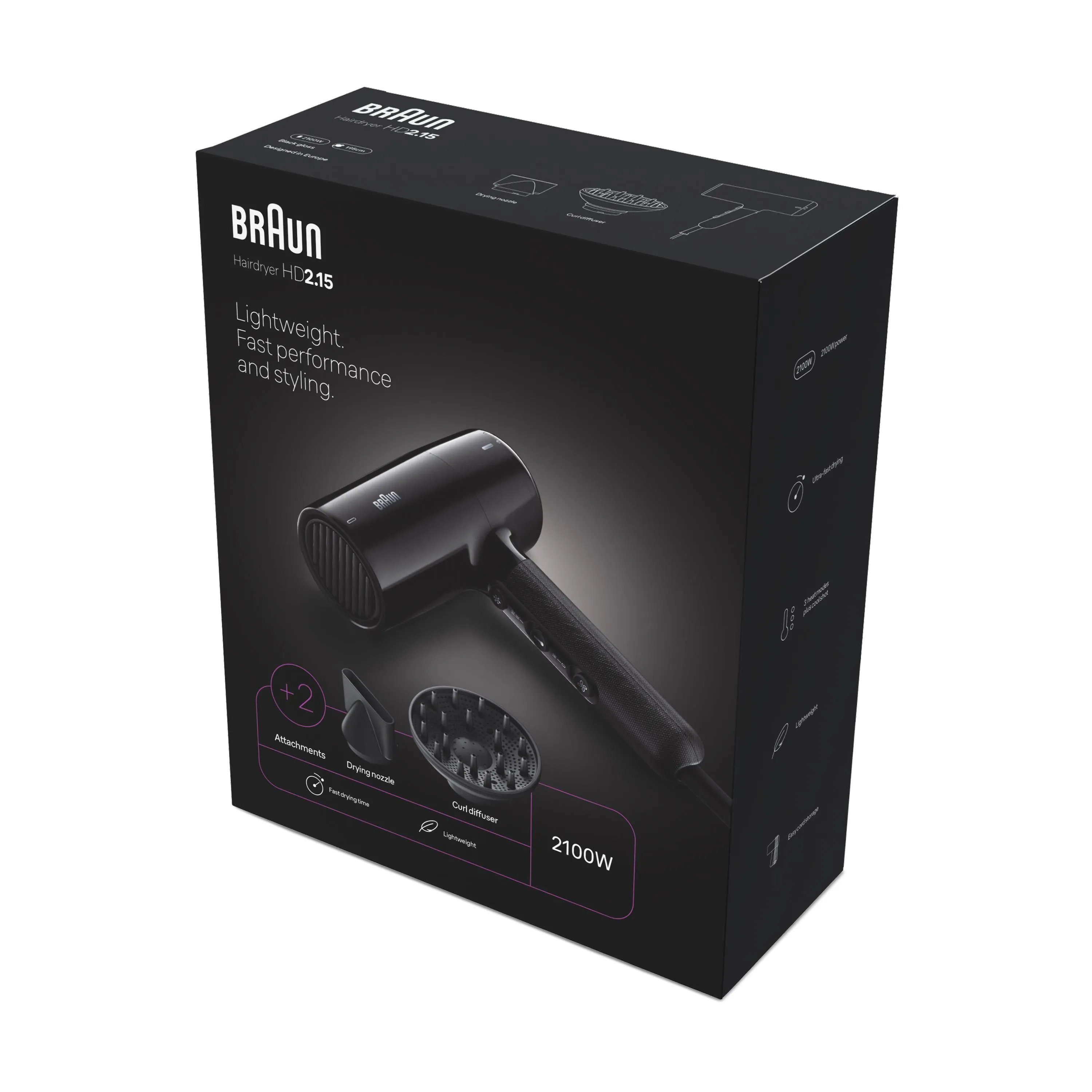 Braun HD 2.15 BRHD215E, 2100 W h&aring;rf&ouml;n, svart