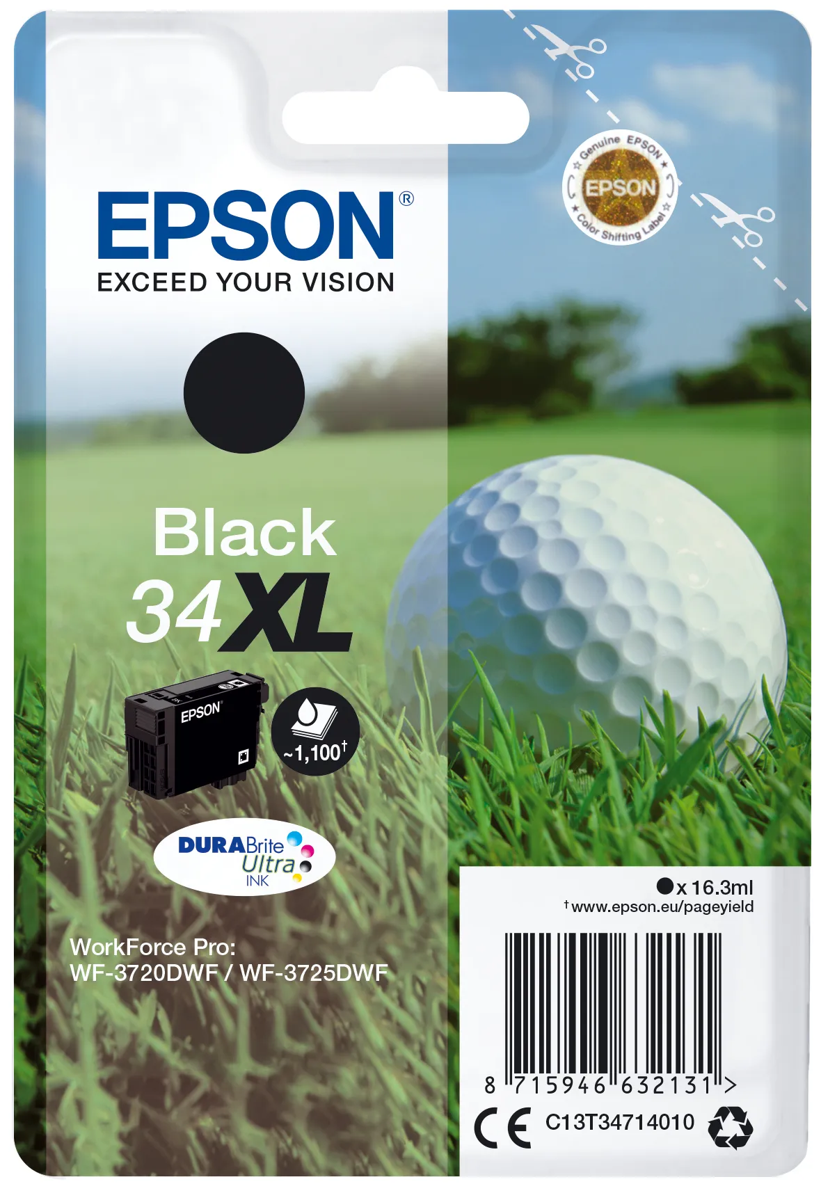 Epson DuraBrite Ultra 34XL ink cartridge, 16.3 ml, Black
